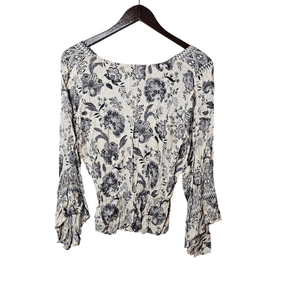 Buckle Angie Medium Women’s Blouse Flowy Sleeves Neutral Print Shirt - Picture 4 of 4